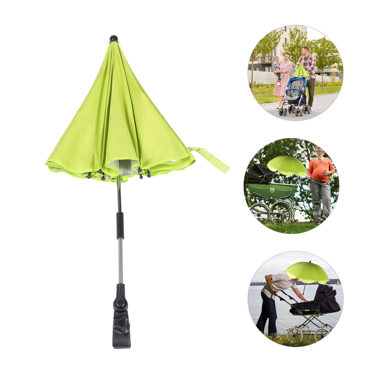 Garneck Stroller Umbrella with Adjustable Clamp - UV Protection Sun Shade for Baby Pram Toddler Stroller - Green Clip on Parasol for Wheelchairs, Trolley, Beach Chair Outdoor Use - Image 9
