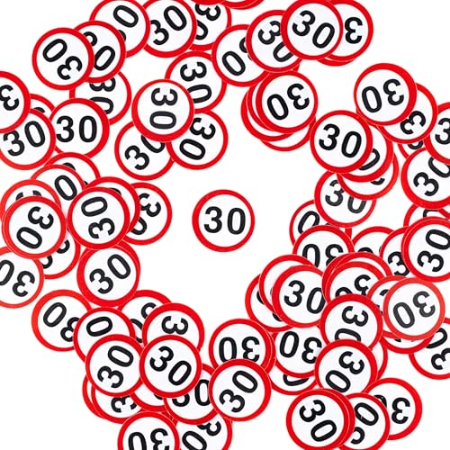 Tiwoca Deko zum 30. Geburtstag – rot-weißes Konfetti mit Verkehrsschild-Optik Zahl 30 – Ausgefallene Geburtstagsdeko und lustige Geschenkideen für Männer und Frauen