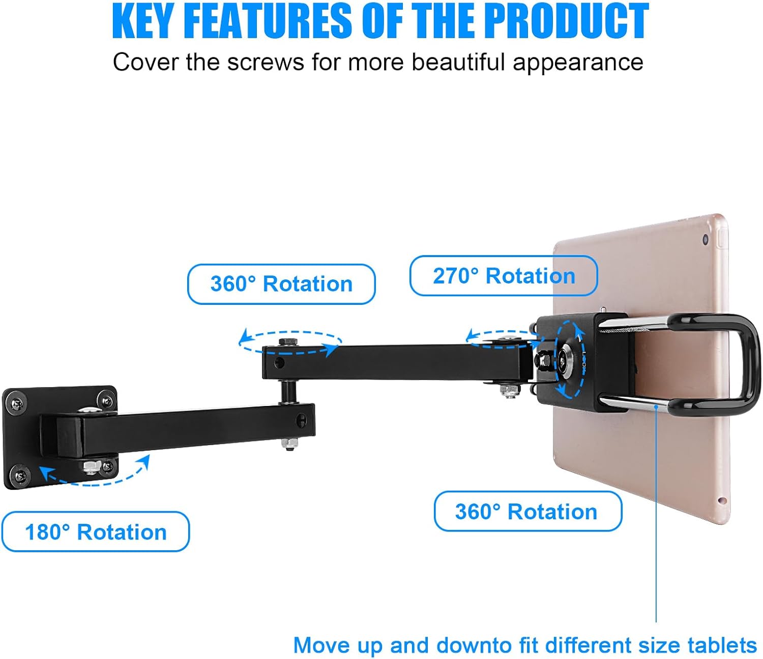 Tablet Wall Mount Bracket for 7-13 inch Tablets, Anti-Theft Adjustable Stand Holder for Exhibition Halls, Meeting Rooms, Classroom, Supermarket, etc.