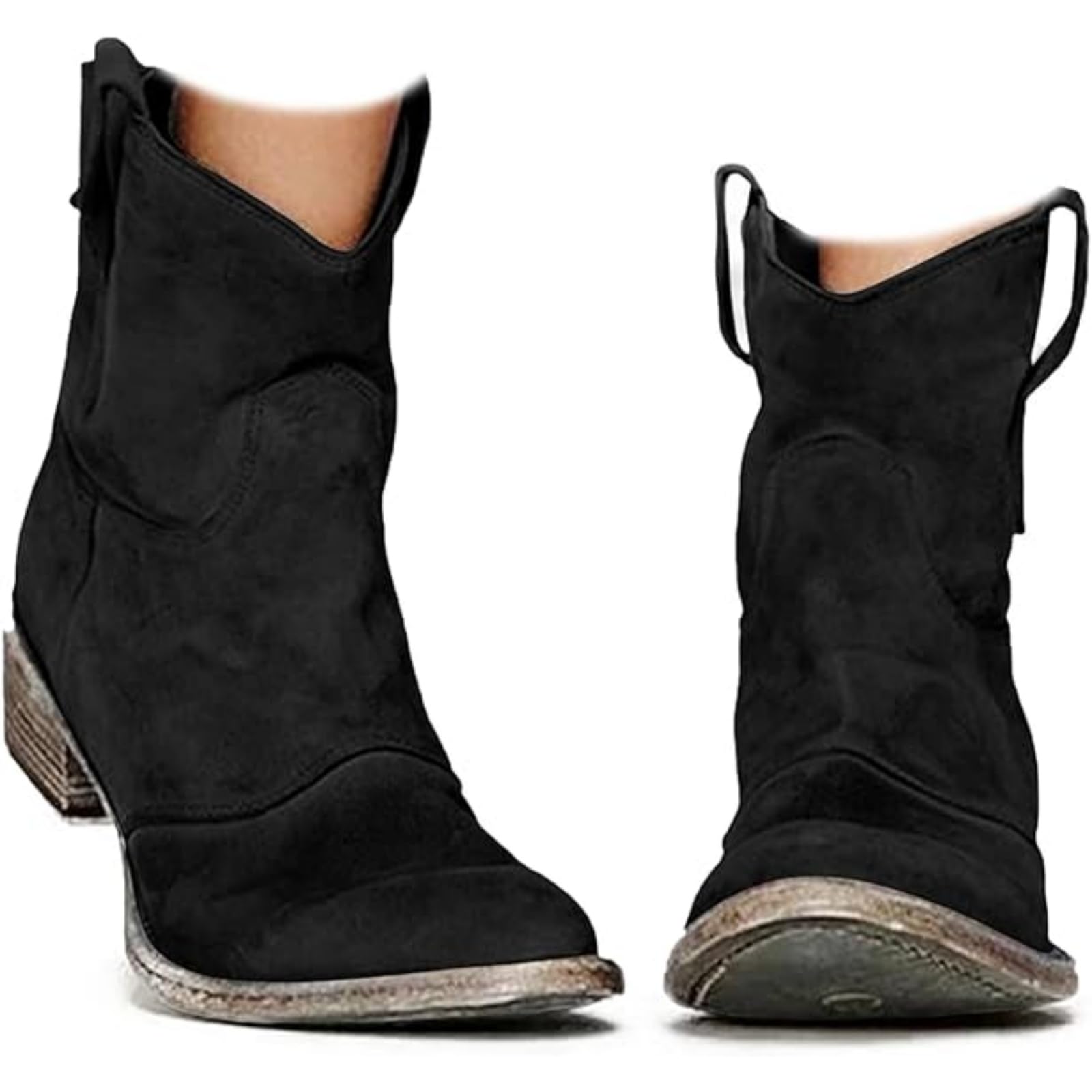 Cowboy Boots For Women Mid Calf Low Heel Cowgirl Western Classic Retro Country Slouchy Boots Pull On for
