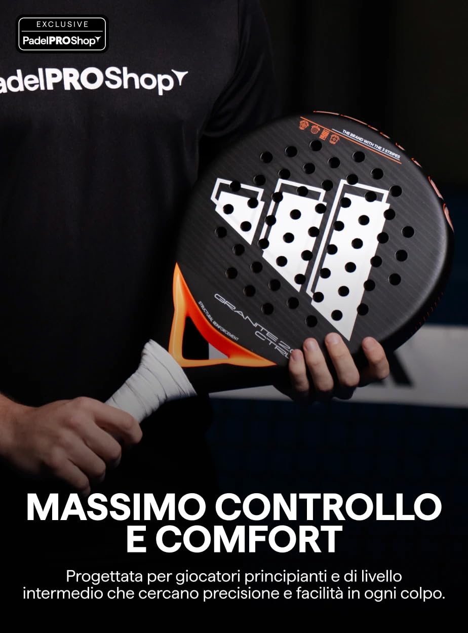 PadelPROShop - Racchetta da padel adidas Granite Ctrl 2.0 (esclusiva PadelPROShop) forma rotonda, nera, gomma EVA soft performance, fibra di vetro