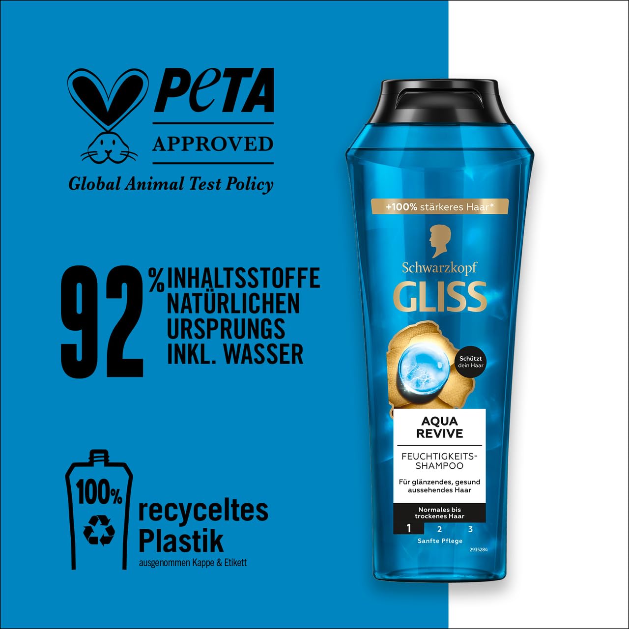 Gliss Shampoo Aqua Revive (12 x 250 ml), Haarshampoo mit Hyaluron und Meeresalgen, Feuchtigkeitsshampoo für normales bis trockenes Haar
