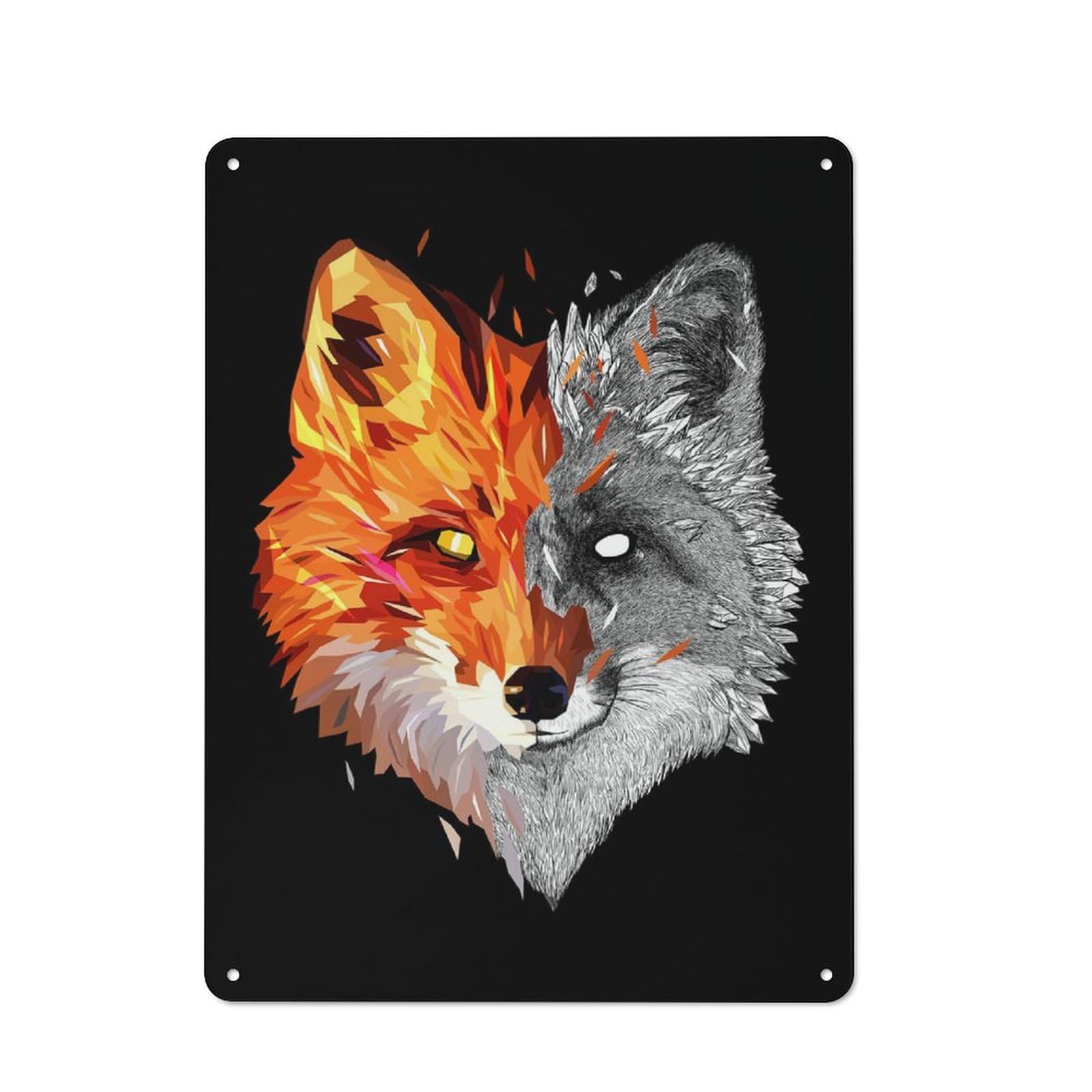Junmoney Fox Geosketch For Café Or Restaurant, Vintage Metal Sign 40X30cm, For Vintage Wall Decor Fans, For Cafés, Pubs And Restaurants