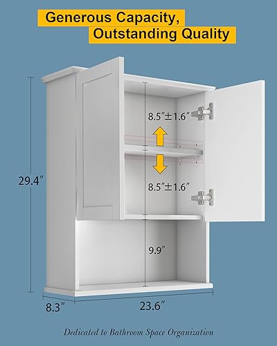 Miniatura 2 de VIMYFAMY - Armario de baño con bisagra amortiguadora de montaje en pared, gabinete de almacenamiento sobre inodoro de 23 x 29 pulgadas y estantes