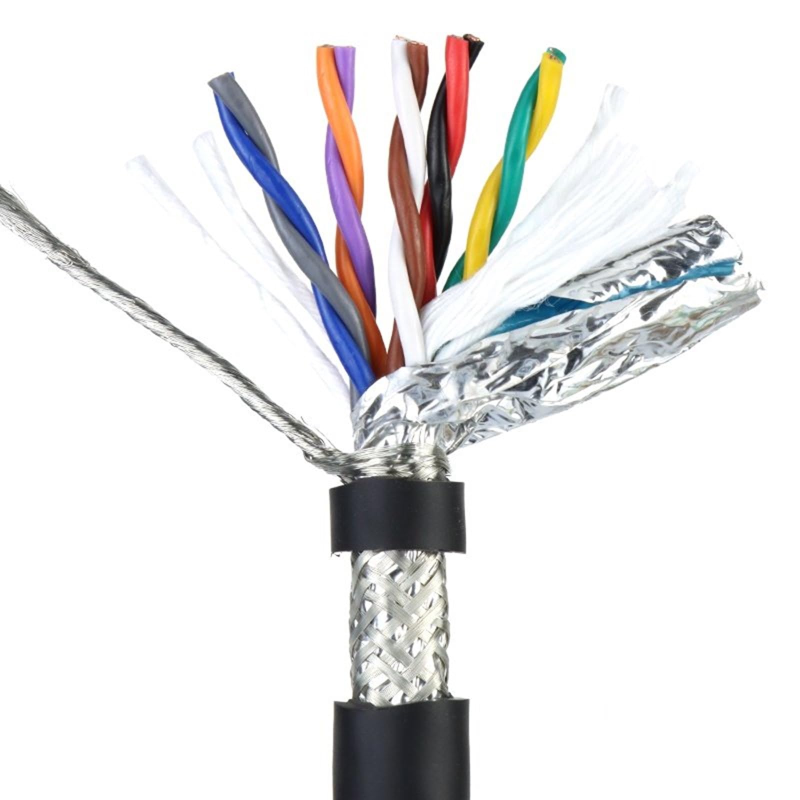 Cable Apantallado 10 Conductores 22 AWG, Par Trenzado, Cadena Portacables | 17-26AWG, PVC Flexible, Doble Blindaje, Cobre OFC, 32-120FT, Cable de Control Industrial(98FT,0.75mm²(18AWG))