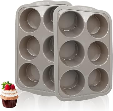 Aichoof 3.6 inch Jumbo Muffin Pan 6 Cups, Silicone Muffin Pan Set of 2 Gray, Muffin Pans For Baking Nonstick, Muffin Tin BPA Free, Large Muffin Pan Dishwasher Safe