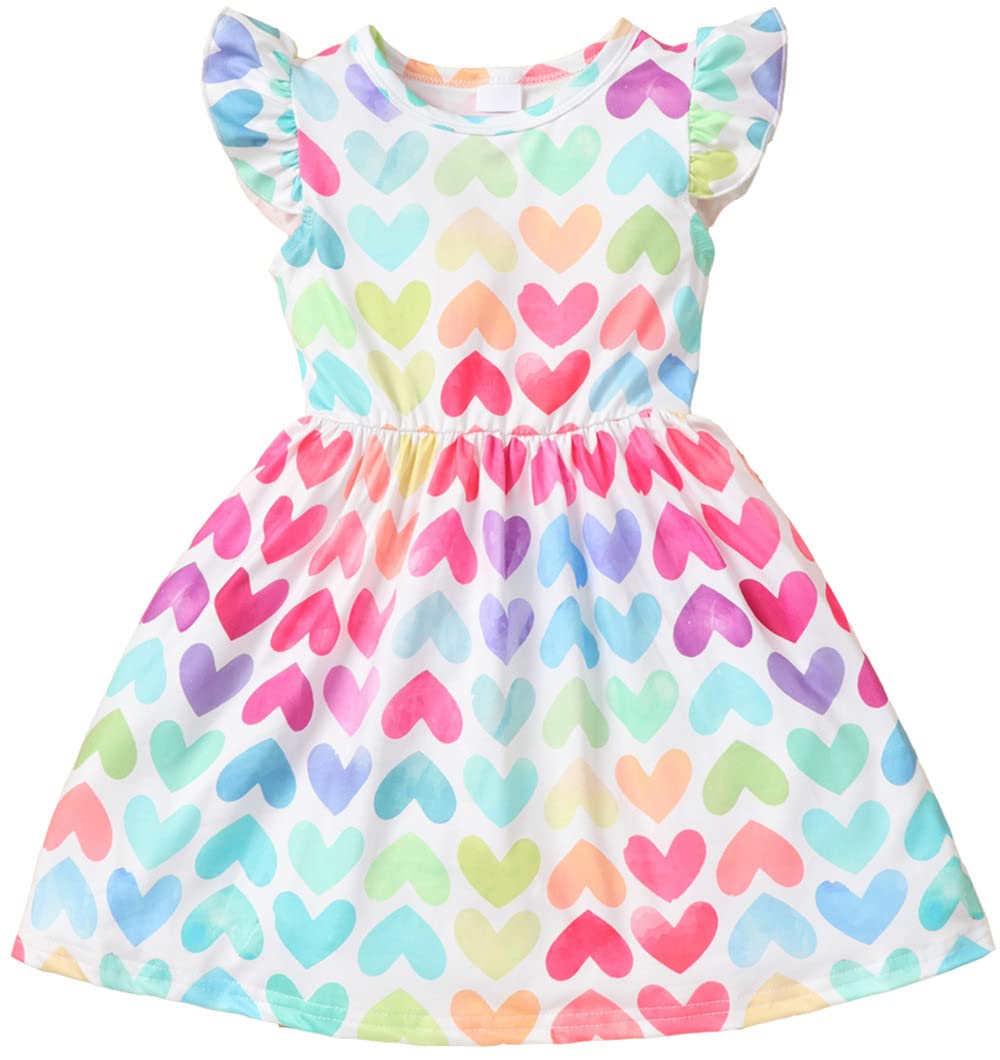 AkyzicBaby Girls Dress Unicorn Casual Flutter Sleeve Swing Sundress Birthday Party Summer Playwear Dresses 1-8 Years Old