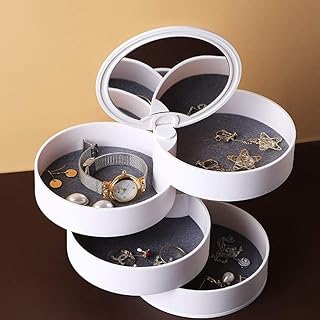 FASHION.HOME Luxury Jewelry Organizer: Multi-Layer Rotating Jewelry Box - White