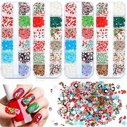 4 Boxes Christmas Nail Sequins Sticker Christmas Glitter For Resin Tumblers 3D Santa Claus Snowflake Elk Decals For Acrylic Nails For Diy Craft Christmas Winter Nail Decorations #TOP17