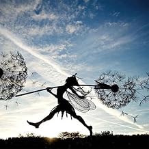 Fcteap Flower Fairy Dancing with Dandelion Garden Art Sculpture Stainless Steel Statue Christmas Halloween Decoration for Outdoor Yard Courtyard Lawn Patio Metal Ornaments Long Travel