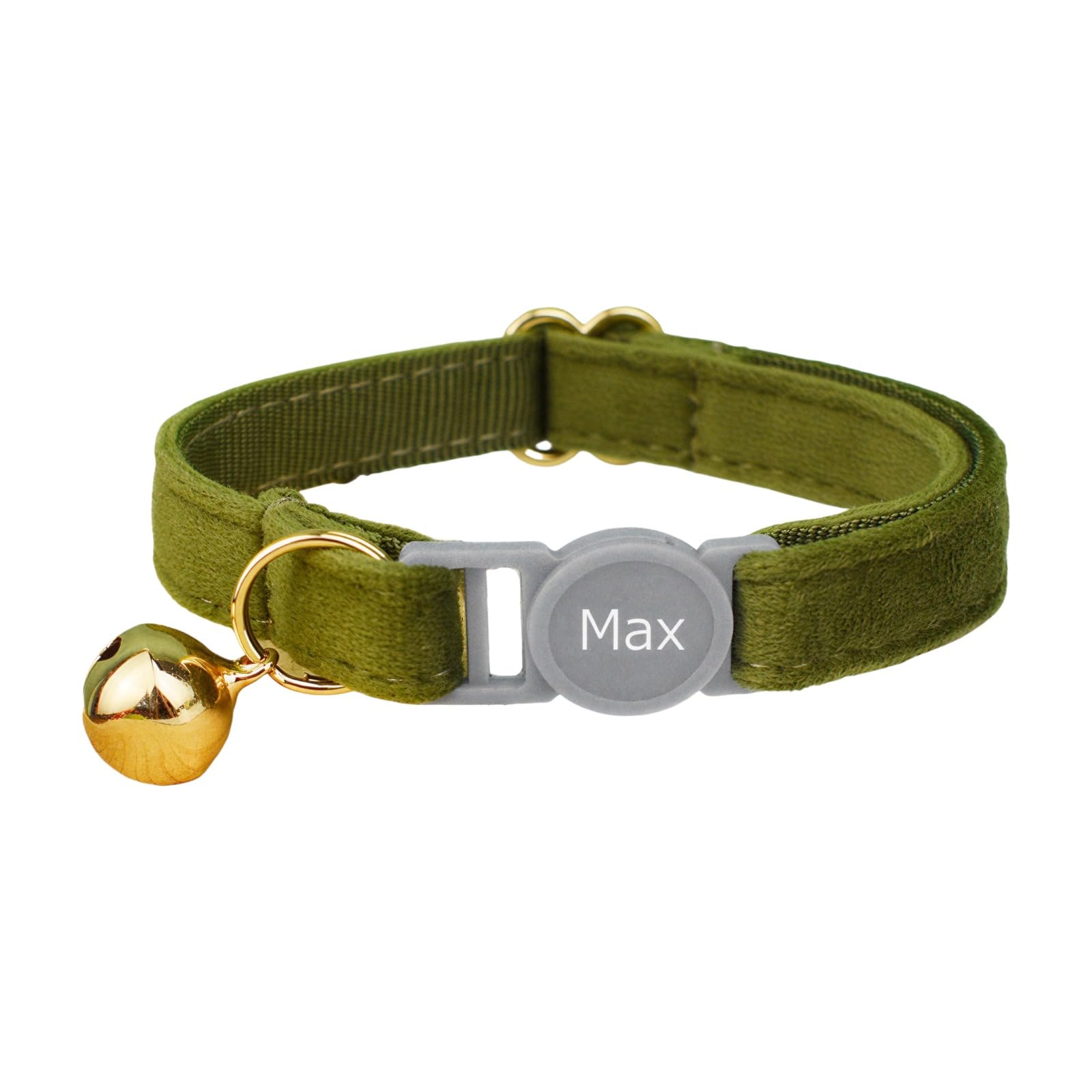 Personalized Cat Collar with Name Engraved, Breakaway Safety Buckle, Custom Cat Collar with Bell for Cats & Kittens, Lightweight Adjustable Cat Collars (Deep Green Velvet, S)