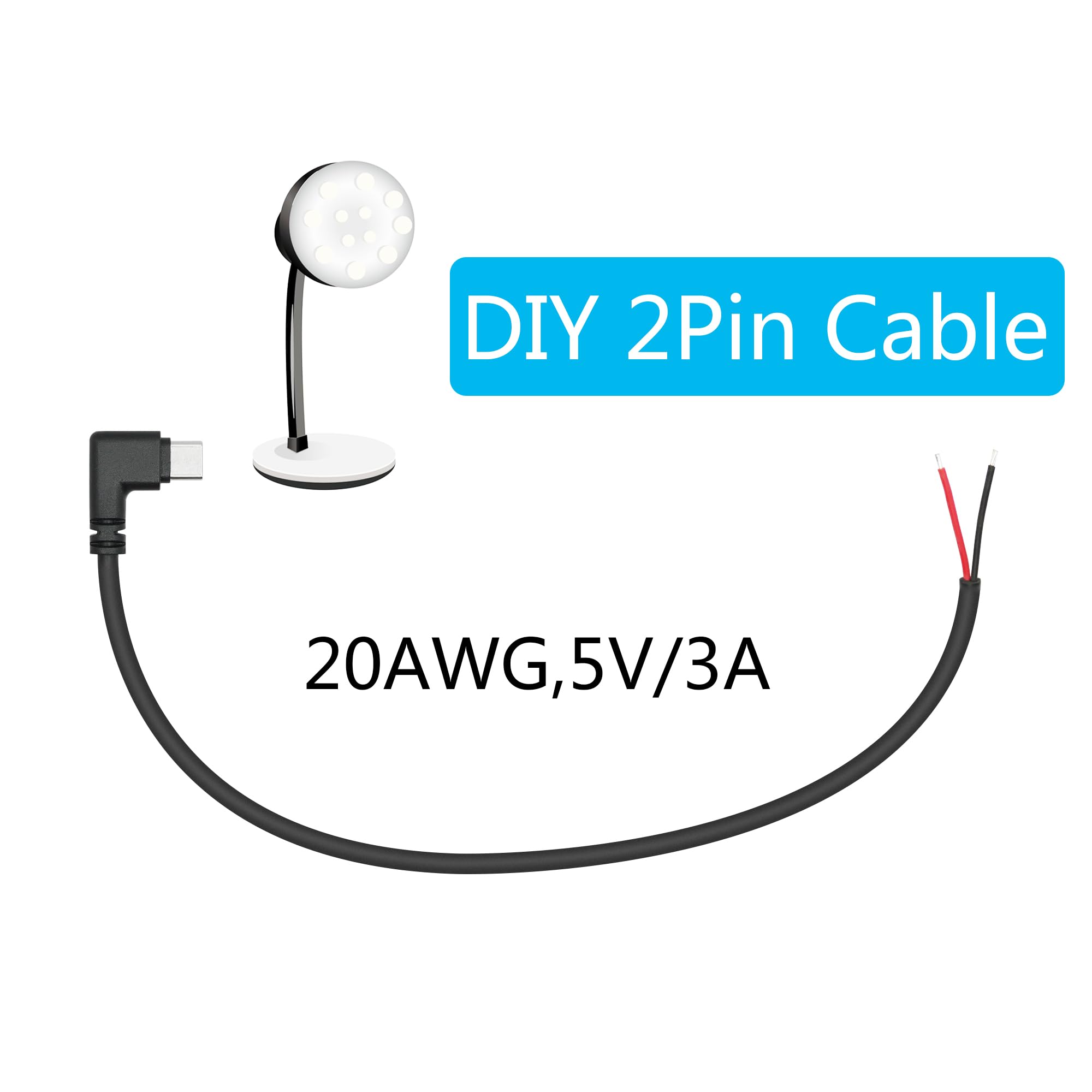 4 cavi di alimentazione da USB C a 2 pin con estremità aperta, 25,4 cm, USB di tipo C maschio a 90 gradi, 2 pin, 20 AWG, 5 V, per apparecchiature di tipo C installate o di ricambio per riparazioni fai