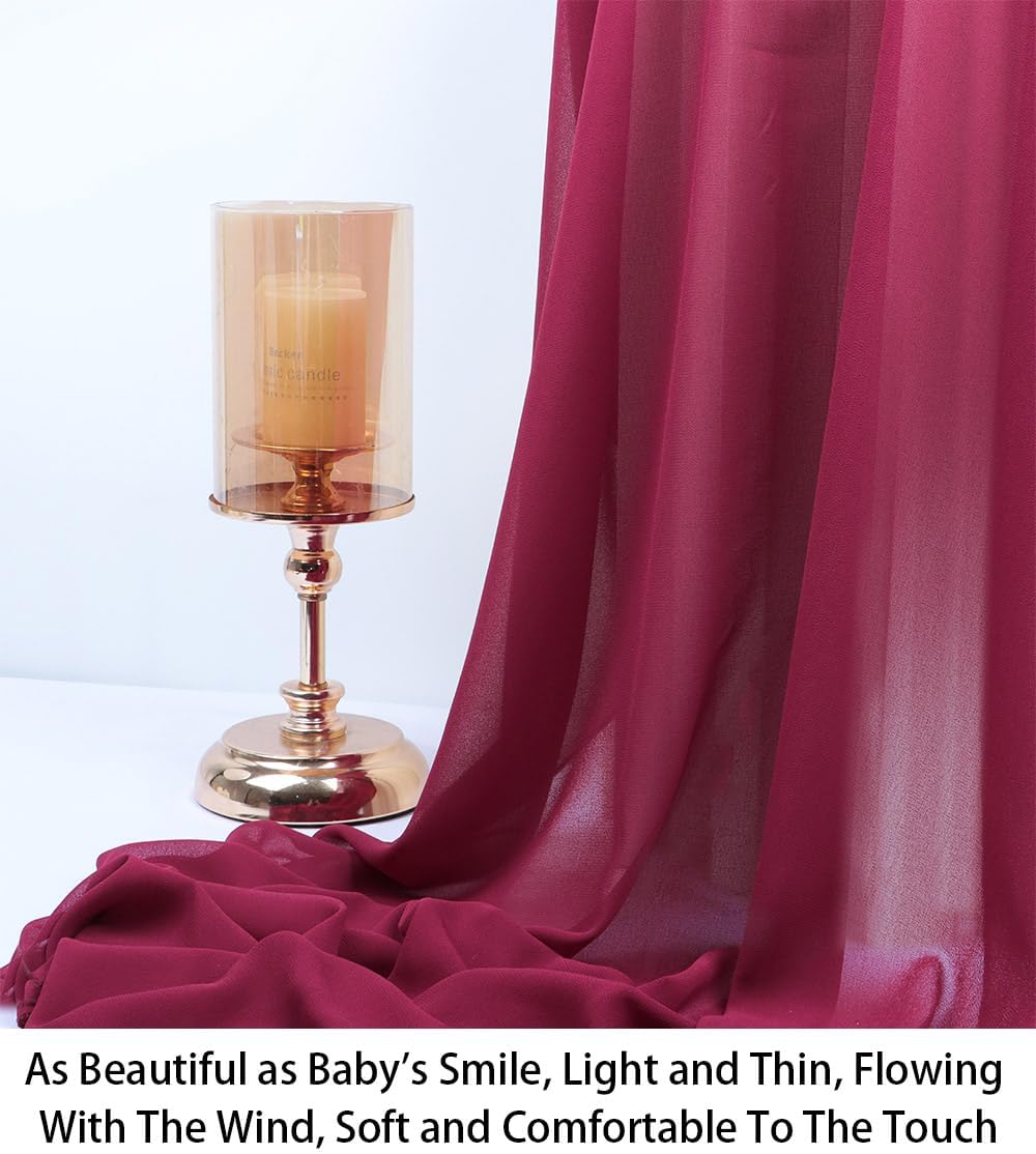 ShinyBeauty Premium Burgundy Sheer Chiffon Fabric - 5 Yards (15 Feet) Lightweight Tulle Voile Fabric for Wedding Decorations, Bridesmaid Dresses, DIY Crafts, Party Backdrops - Soft Elegant Maroon