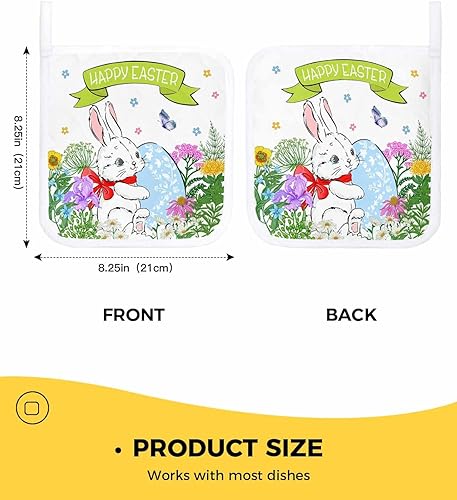 Miniatura 3 de 2 Packs Easter Pot Holders Sets for Kitchen,Oven Pan Plate Bowl Pads Heat Proof Mat with Hanging Loop,Terry Cloth Potholders Soft Grip for Cooking