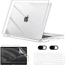 Capa para Macbook New Air 13,6'' A2681 (M2) 2022/A3113(M3) 2024/A3240(M4) 2025, Com Película de Teclado e Película de Tela Hidrogel, Película de Privacidade para Lente (Transparente Cristalino)