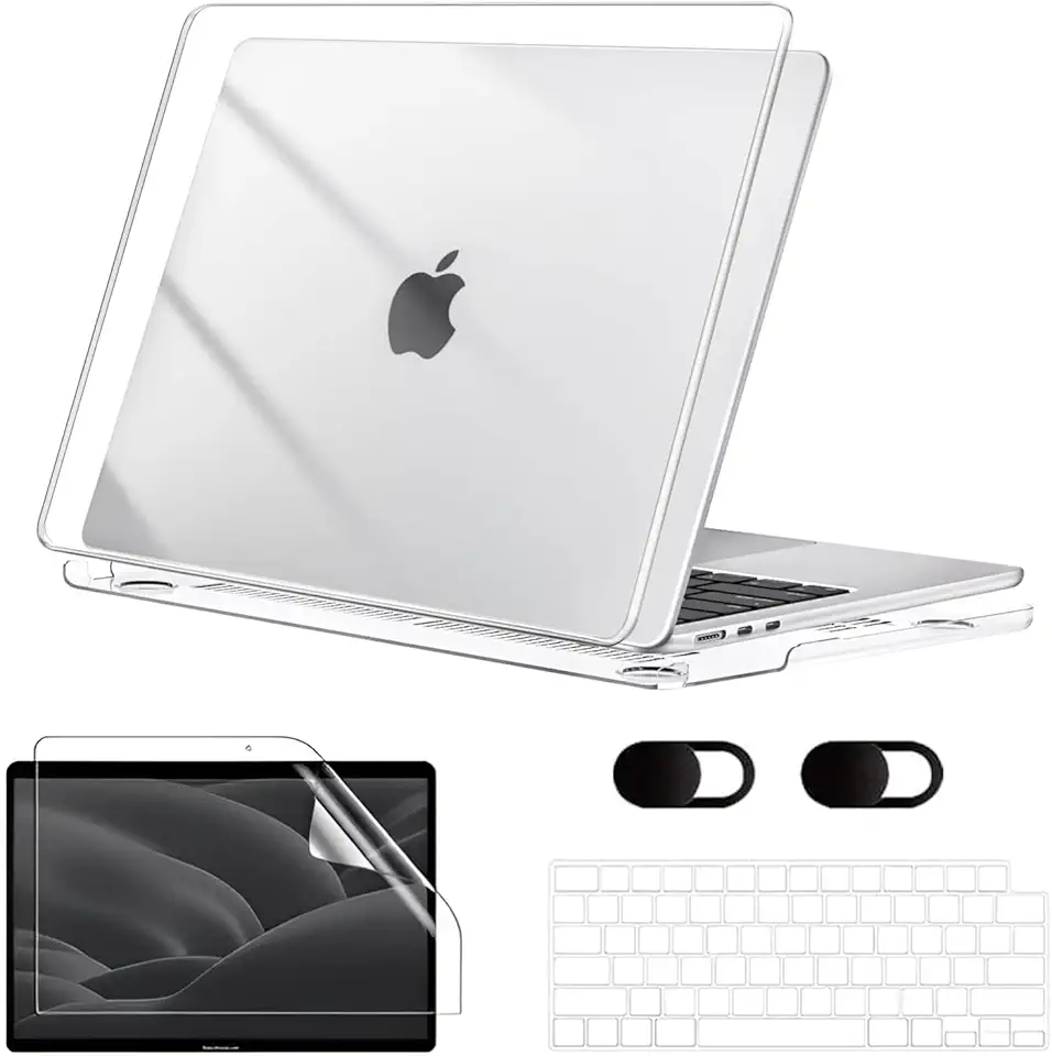 Capa para Macbook New Air 13,6'' A2681 (M2) 2022/A3113(M3) 2024/A3240(M4) 2025, Com Película de Teclado e Película de Tela Hidrogel, Película de Privacidade para Lente (Transparente Cristalino)