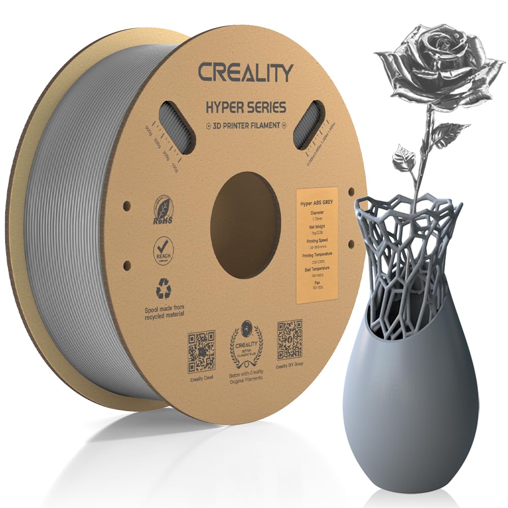 Official Creality Hyper ABS Filament 1.75mm, 3D Printer Filament for High Temperature Resistance, 1kg(2.2lb)/Spool, Dimensional Accuracy ± 0.05 mm, Fits for Most 3D Printers (Gray)