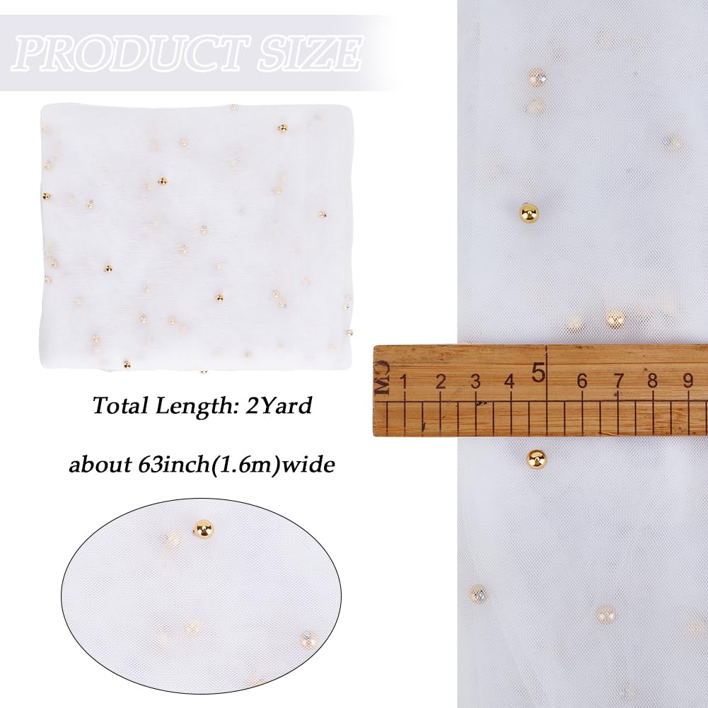 GORGECRAFT 160cm Wide White Tulle Fabric Studded Gold Pearl 2 Yards Soft Lace Mesh Net Table Cloth Tulle for Wedding Dresses Bridal Veil Bows Making Home Party Backdrop Decorations DIY Sewing Crafts - Image 2