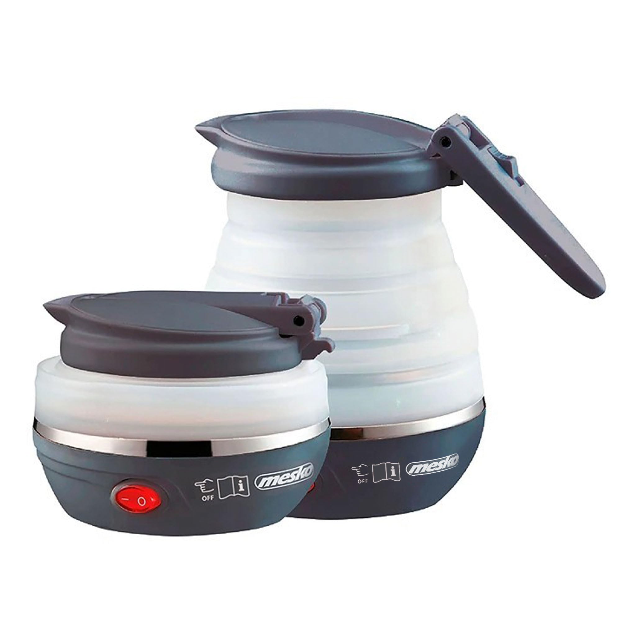 Mesko MS1375 Bouilloire Électrique Pliable, 0,6 litre, Silicone, sans BPA, Élément Chauffant Cachée, Couvercle Automatique, Idéale pour les Voyages et Camping 750W, Blanc