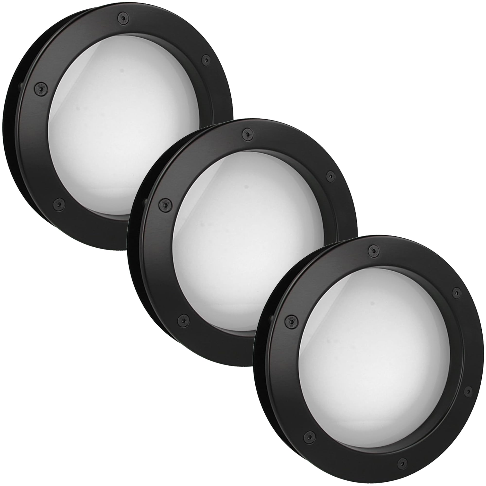 MLS Porthole B4000, Set of 3, Porthole for Doors, Made of Robust Aluminium, VSG Glass, Suitable for 40 mm Thick Doors, Visible Mounting Screws on Both Sides, Ø 250 mm, Matte Glass, Black — image 1