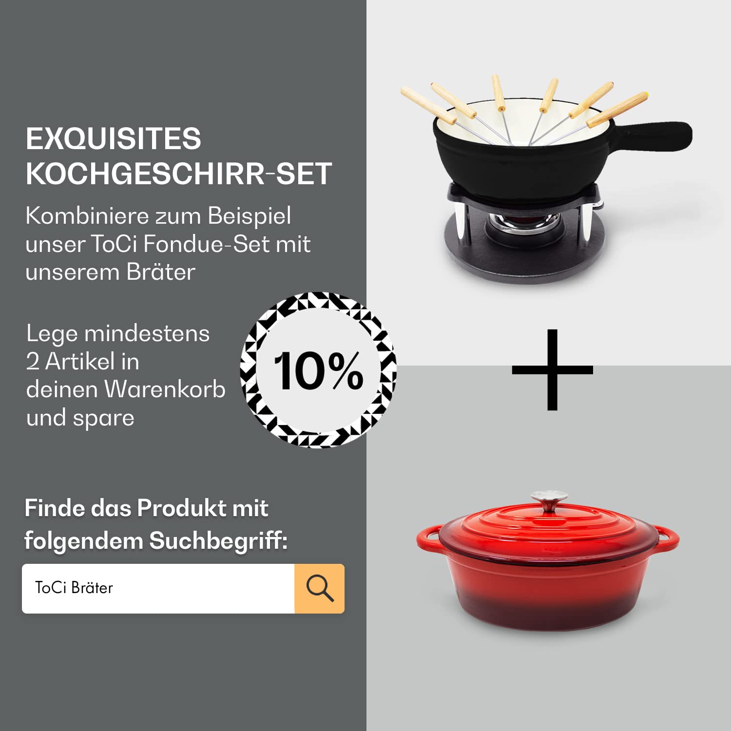 Fondueset inklusive 6 Fondue Gabeln | Käsefondue mit Stövchen 1,5L | Emailliertes Fondue für Fleisch geeignet | Gusseisen Fondue auch mit Brühe einsetzbar | Schokofondue Farbe: schwarz