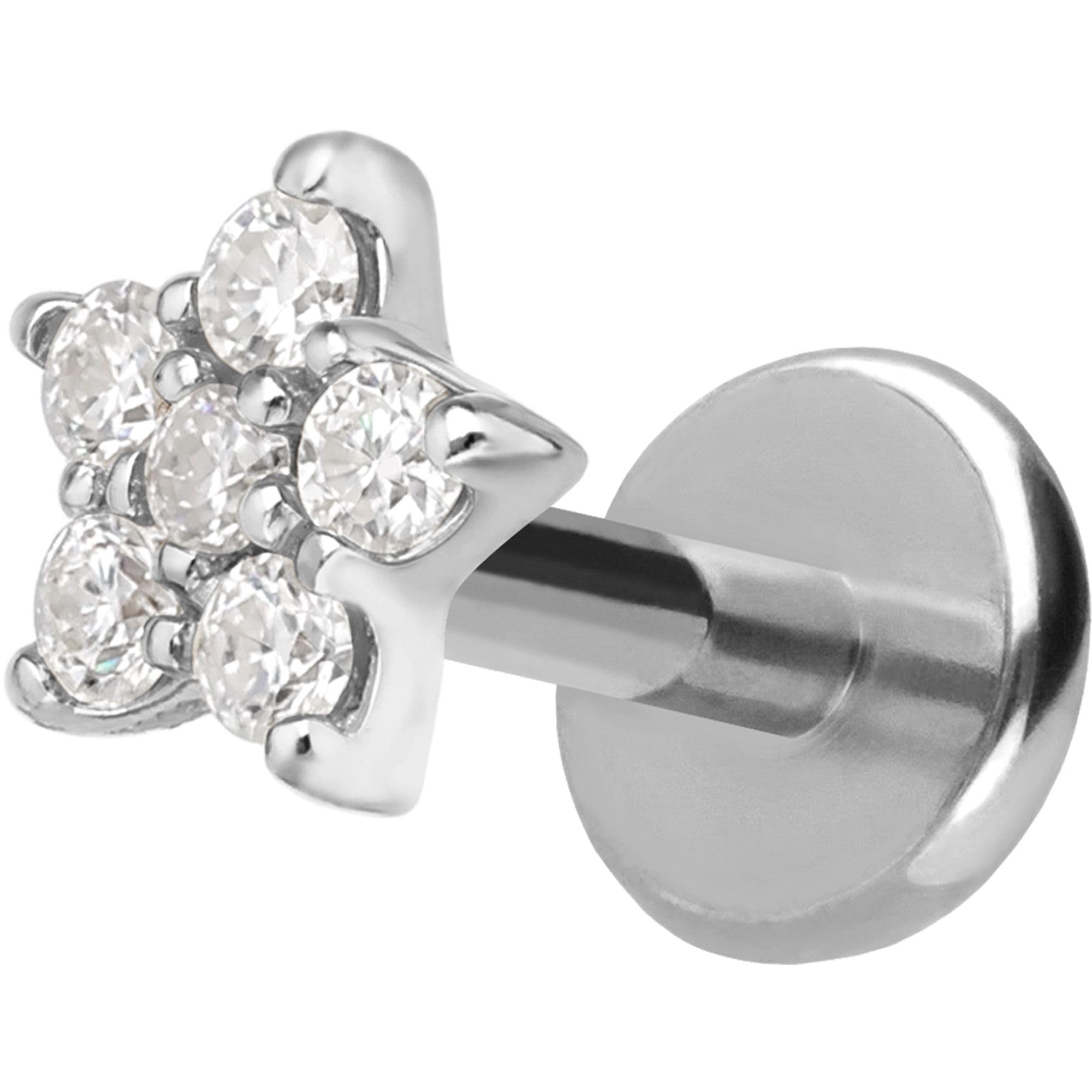 PIERCINGLINE Piercing Stecker Titan Labret mit Innengewinde + 925er Silber Aufsatz MOISSANIT-STERN - Goldfarben, Silberfarben