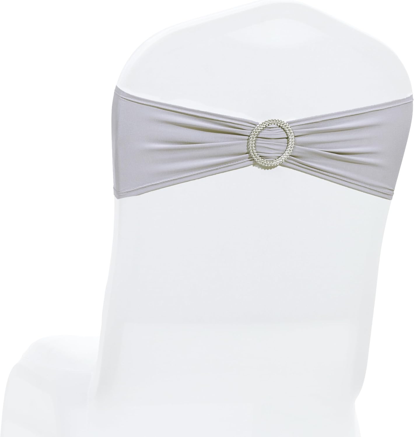 MDS Pack of 100 Spandex Chair Sashes Bow Premium Stretch Chair Cover Band with Buckle Slider Universal fits Elastic Dining Chair Ties for Wedding Party Banquet Events Decoration - Light Silver