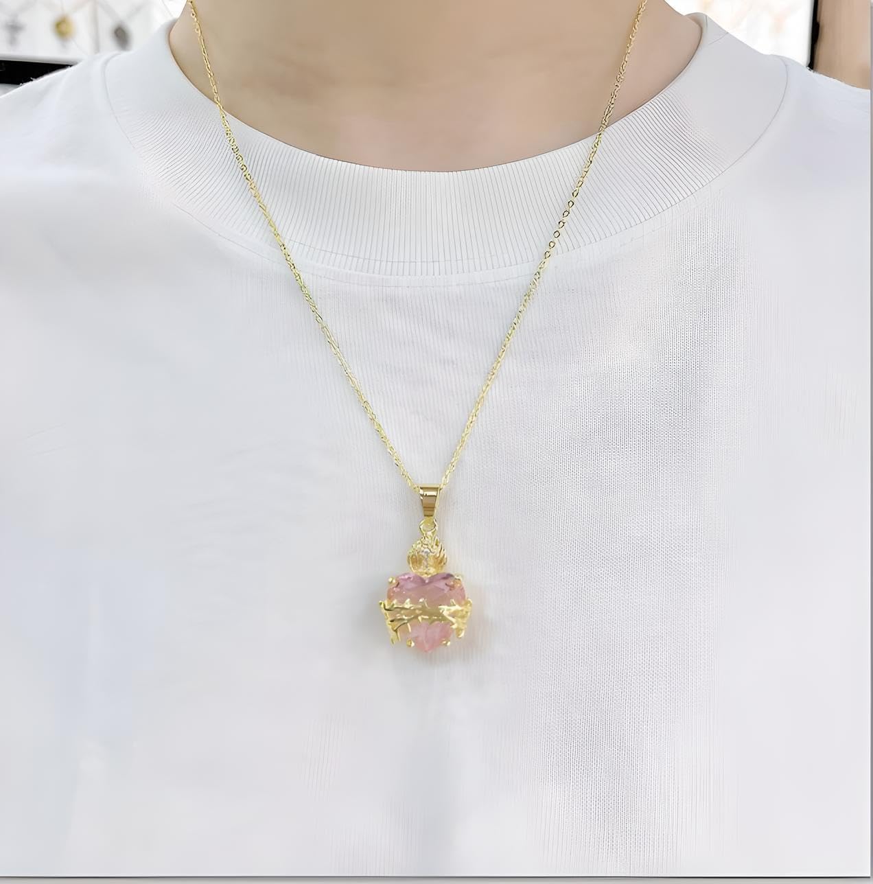 14K Gold Filled Sacred Heart Necklace For Women And Men - Lucky Cross Red Zircon Religious Catholic Pendant Chain, Religious Jewelry Gifts For Women - Image 3