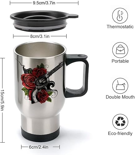 Miniatura 2 de Guns and Rose - Taza de café de viaje de acero inoxidable, vaso aislado con tapa y asa, para hombres y mujeres, 14 onzas