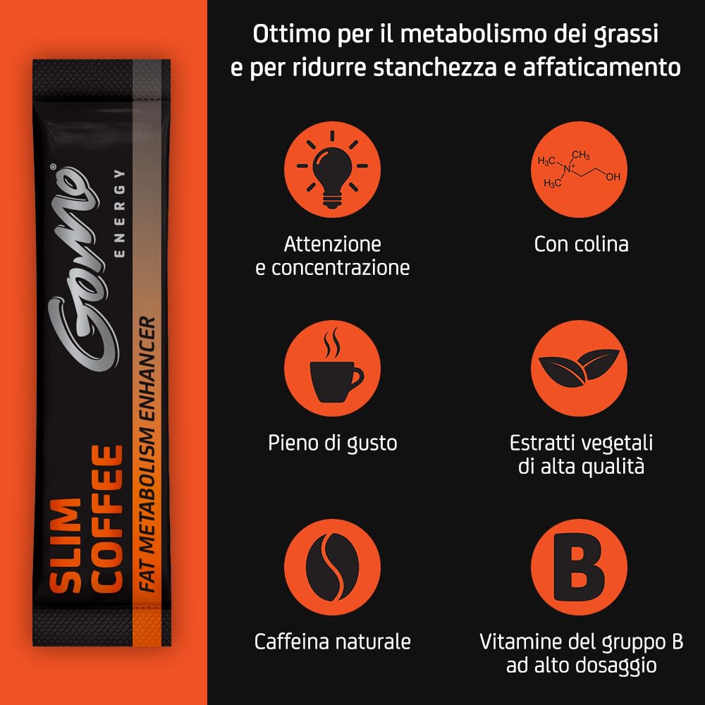 SLIM COFFEE. Ottimo per il metabolismo lipidico. Con colina, garcinia cambogia, estratto di caffè verde, vitamine B e caffeina | Aumenta l'energia e il controllo dell'appetito | 30 porzioni