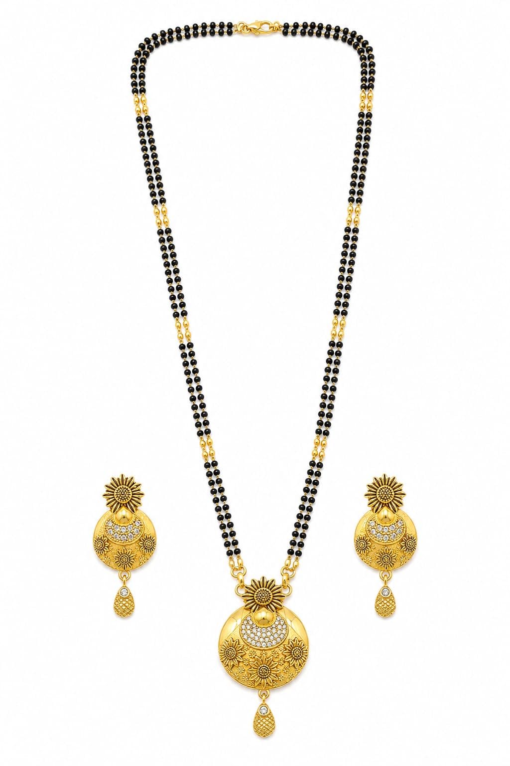 Gold-Plated Mangalsutra Set with Double Black Bead Chain-image-33