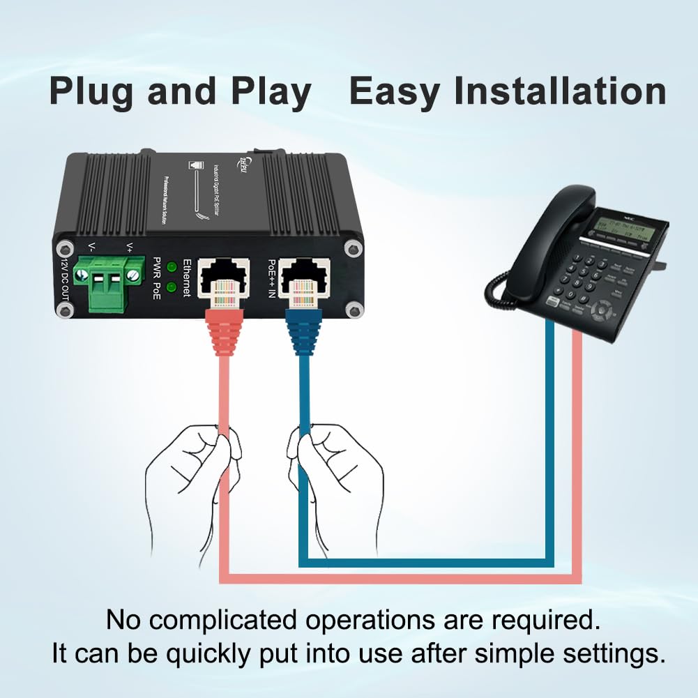 Htfoevrxs Przemysłowy hartowany Gigabit 95 W PoE + rozdzielacz IEEE802.3at/af/bt 12 V DC wyjście zasilacz do kamer monitorujących, systemów kontroli dostępu