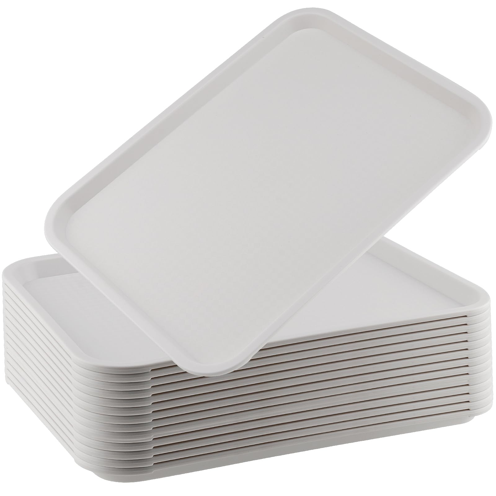 ZOENHOU 14 Pack Fast Food Tray - 16 x 12 Inch Rectangular Plastic Cafeteria Serving Trays for Food, White