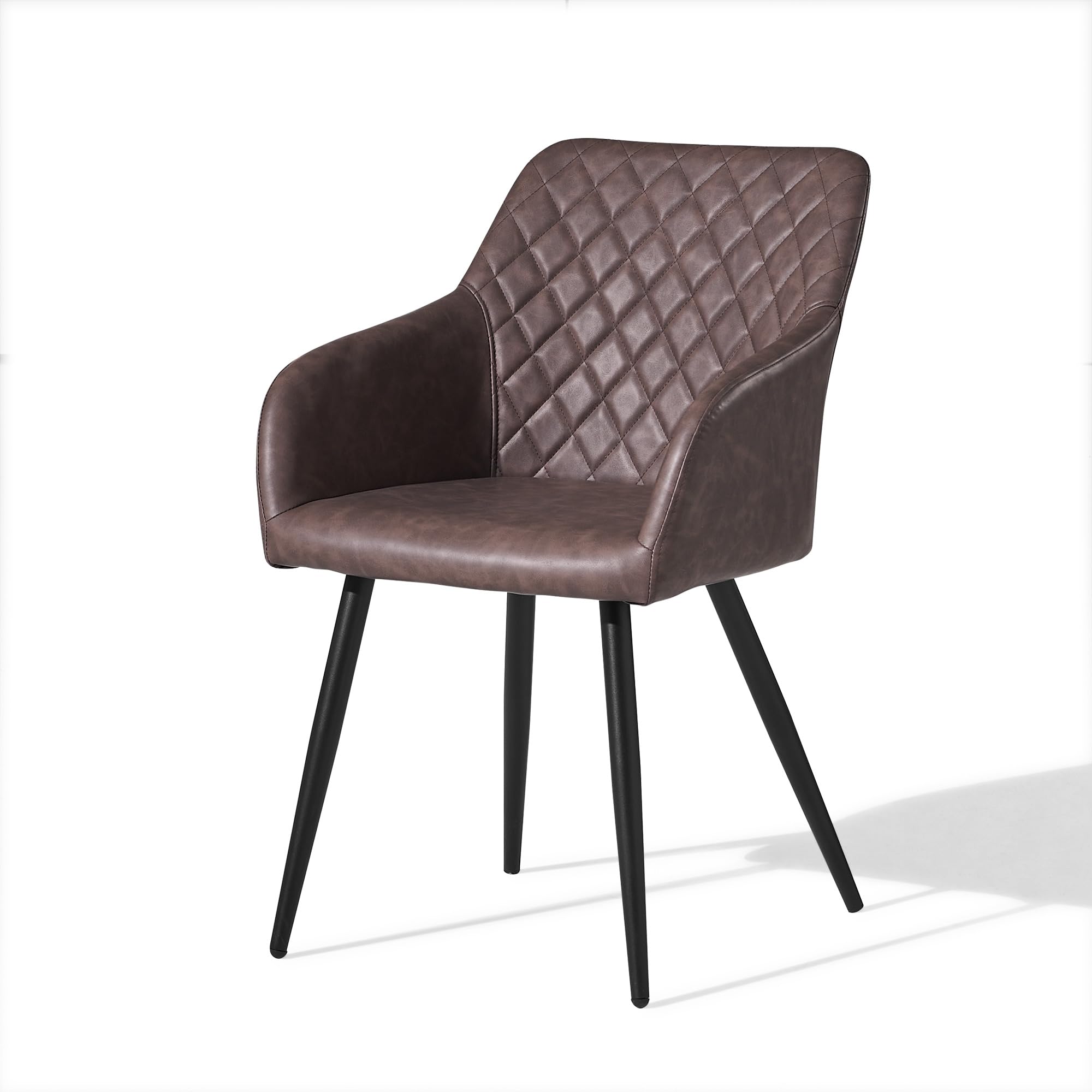 CLIPOP Dining Chairs with Arms and Metal Legs, Upholstered Armchairs for Living Room Dining Room Lounge, Faux Leather, Brown