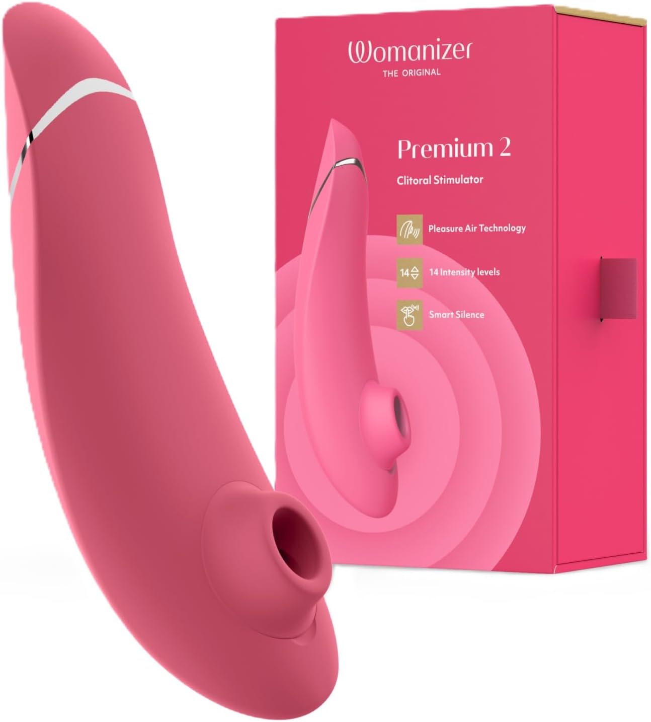 Womanizer Premium 2 Clitoris Vibrator for Women | Clit Sucker Adult Toys | Vibrating Adult Sex Toy | Clit Stimulator for Woman with 14 Suction Speeds | Waterproof Clitoral Stimulation Massager | Pink