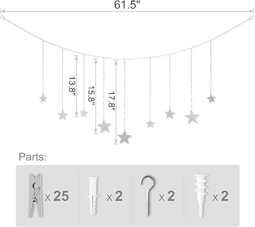 Miniatura 7 de Mkono Expositor de fotos colgante de macramé con luz y metal, organizador de fotos para colgar, decoración bohemia para el hogar, con clips de