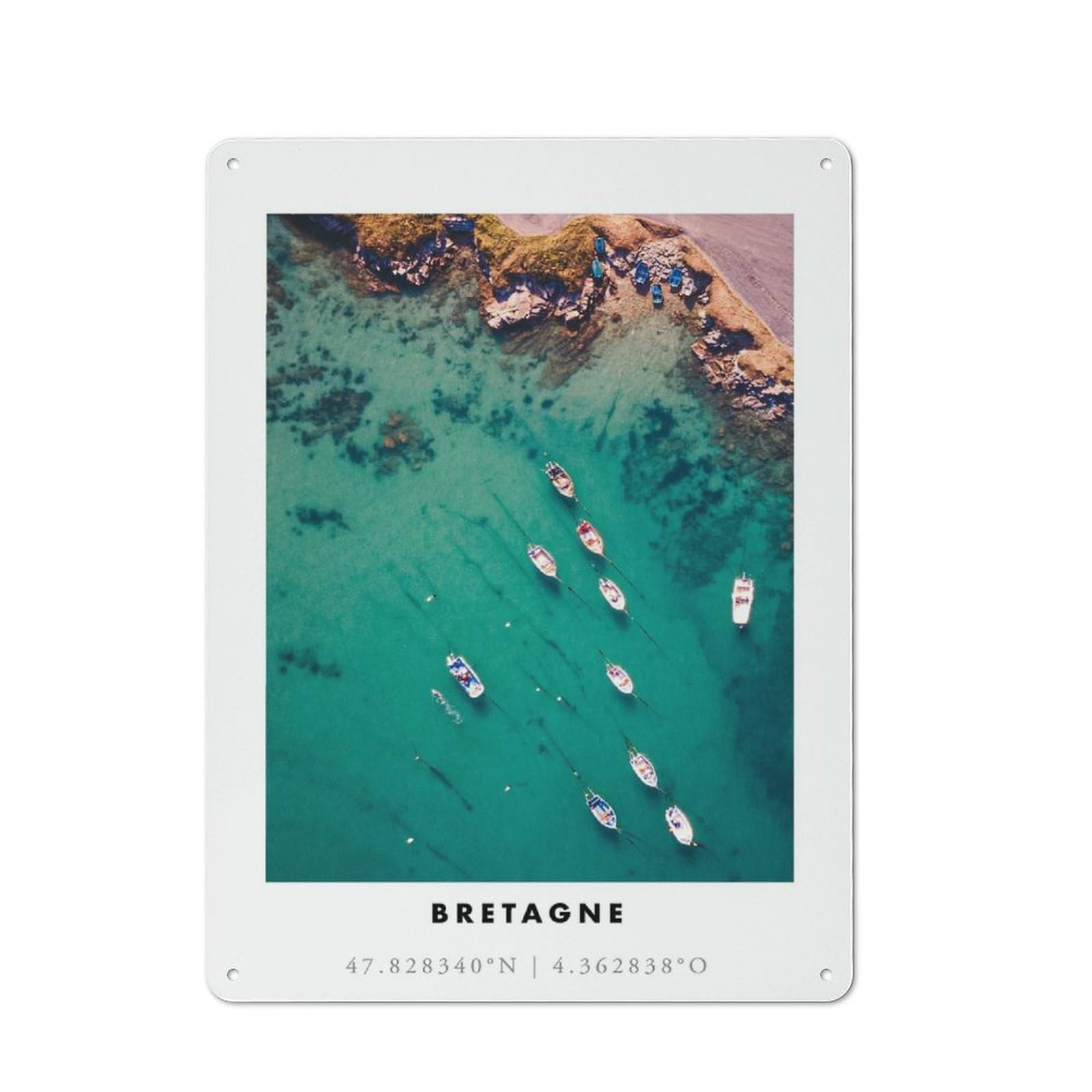 Junmoney Style-11 Rustic Tin Sign 40X30cm Featuring Boats In Brittany For Living Room Wall, For Room Styling Across Living Rooms And Feature Walls