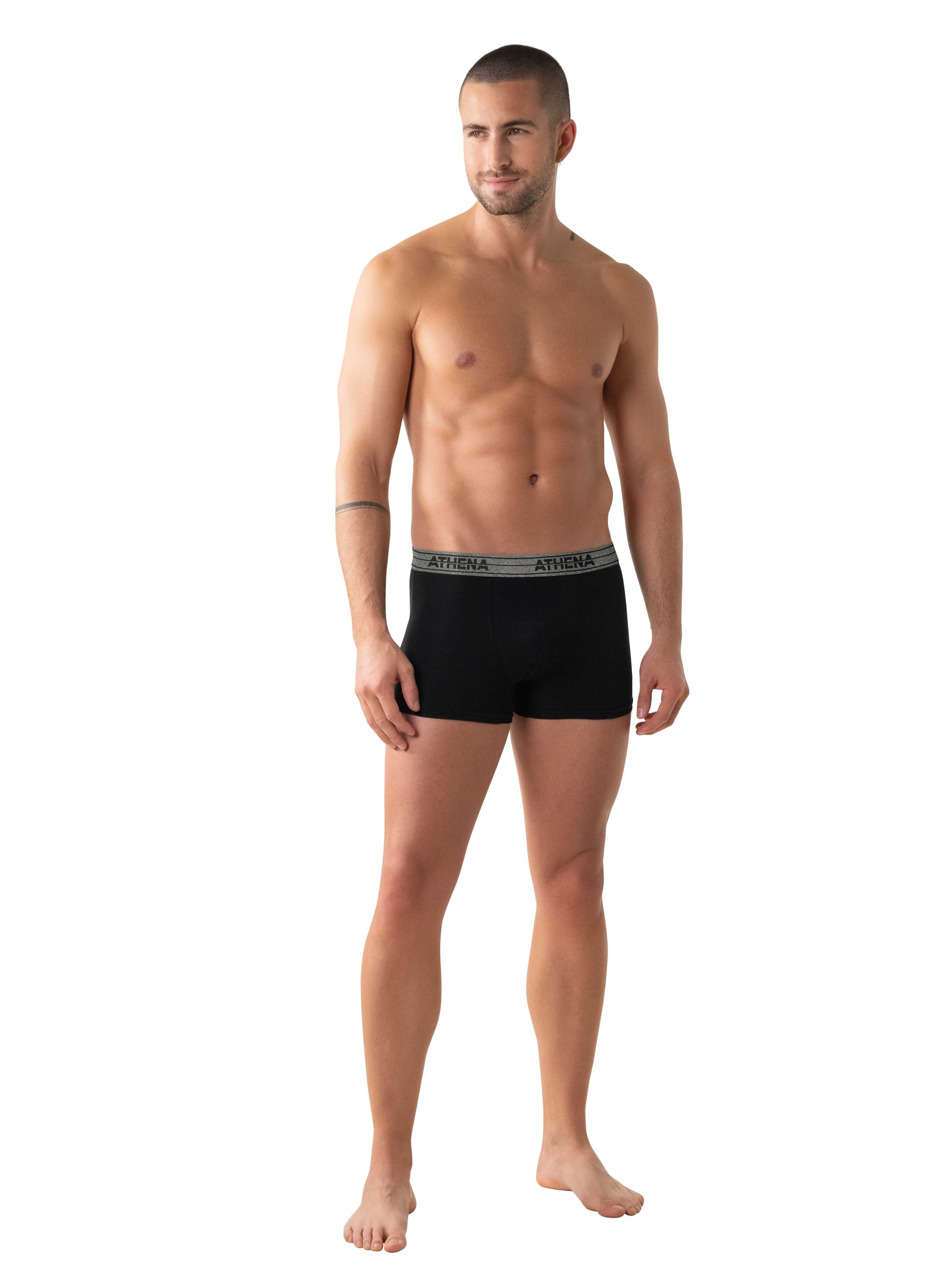 Athena - Lot de 4 Boxers Homme Ecopack - Boxers Coton Stretch Respirant - Label Oeko-TEX® Standard 100 - Coupe Ergonomique, Doublure Avant, Confort et Maintien