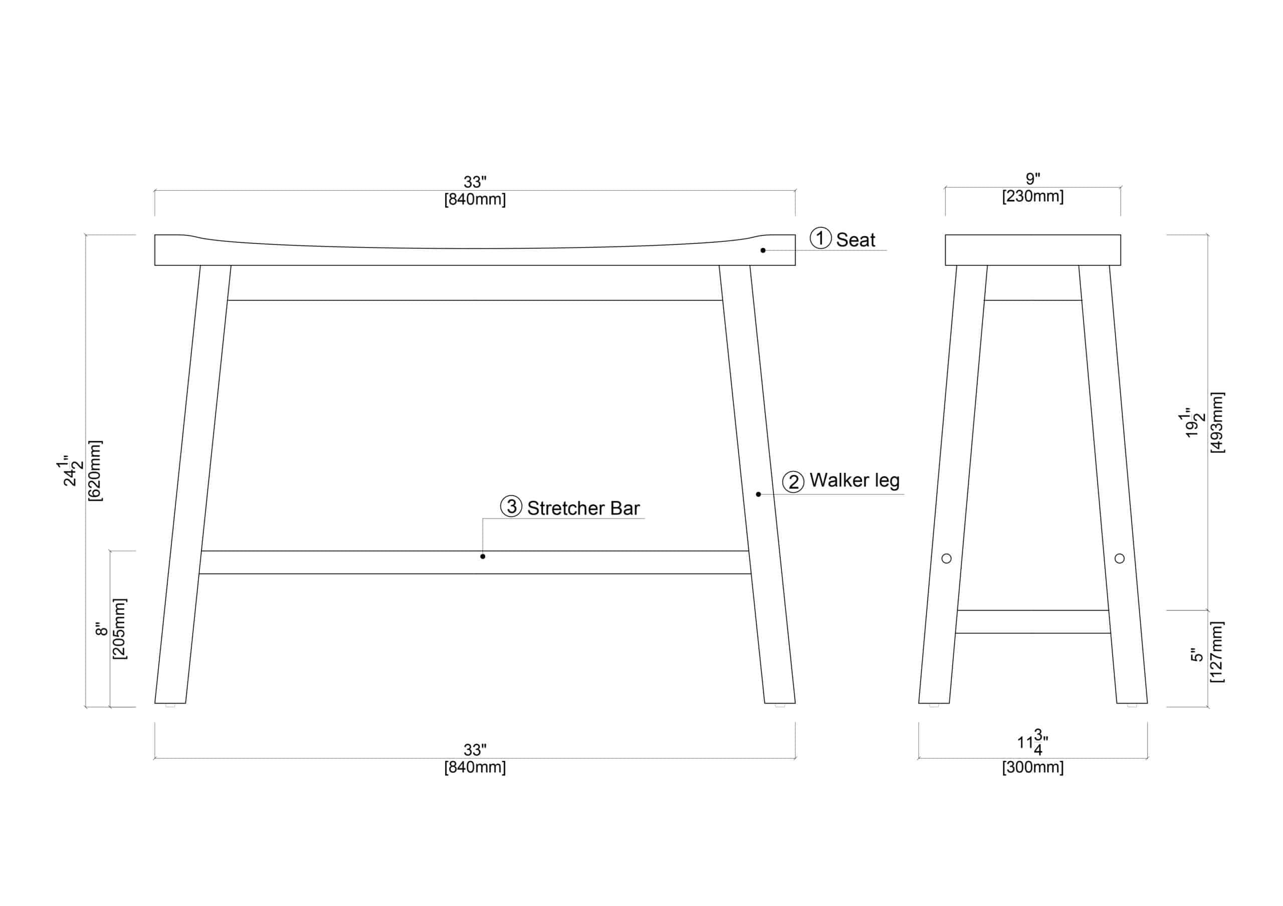 Boraam Sonoma Counter Height Backless Bench - Barnwood Wire-Brush Finish