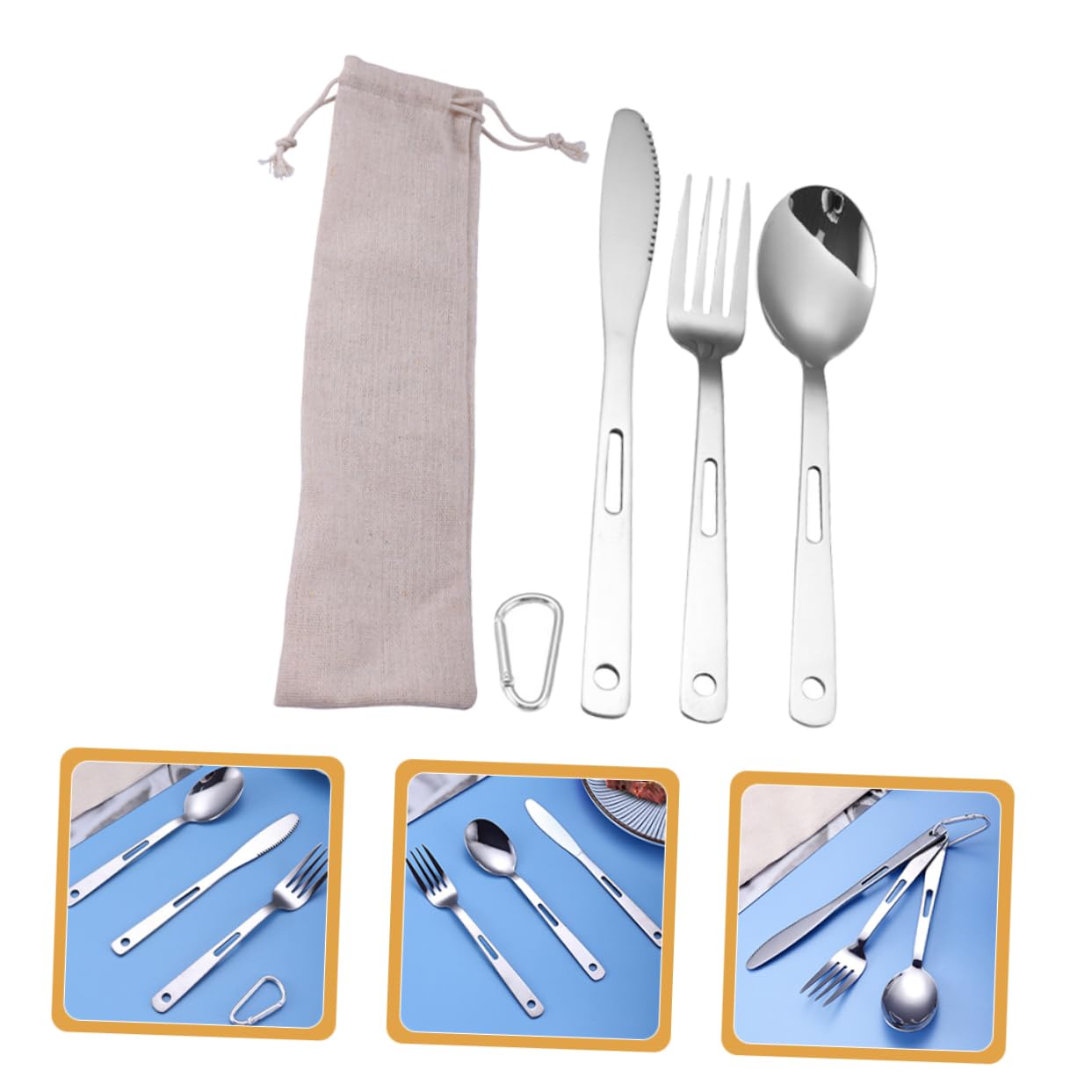 HANABASS Posate Portatili Per Campeggio in Acciaio Inox Utensili Da Viaggio Per Picnic e Barbecue Forchetta Coltello e Cucchiaio