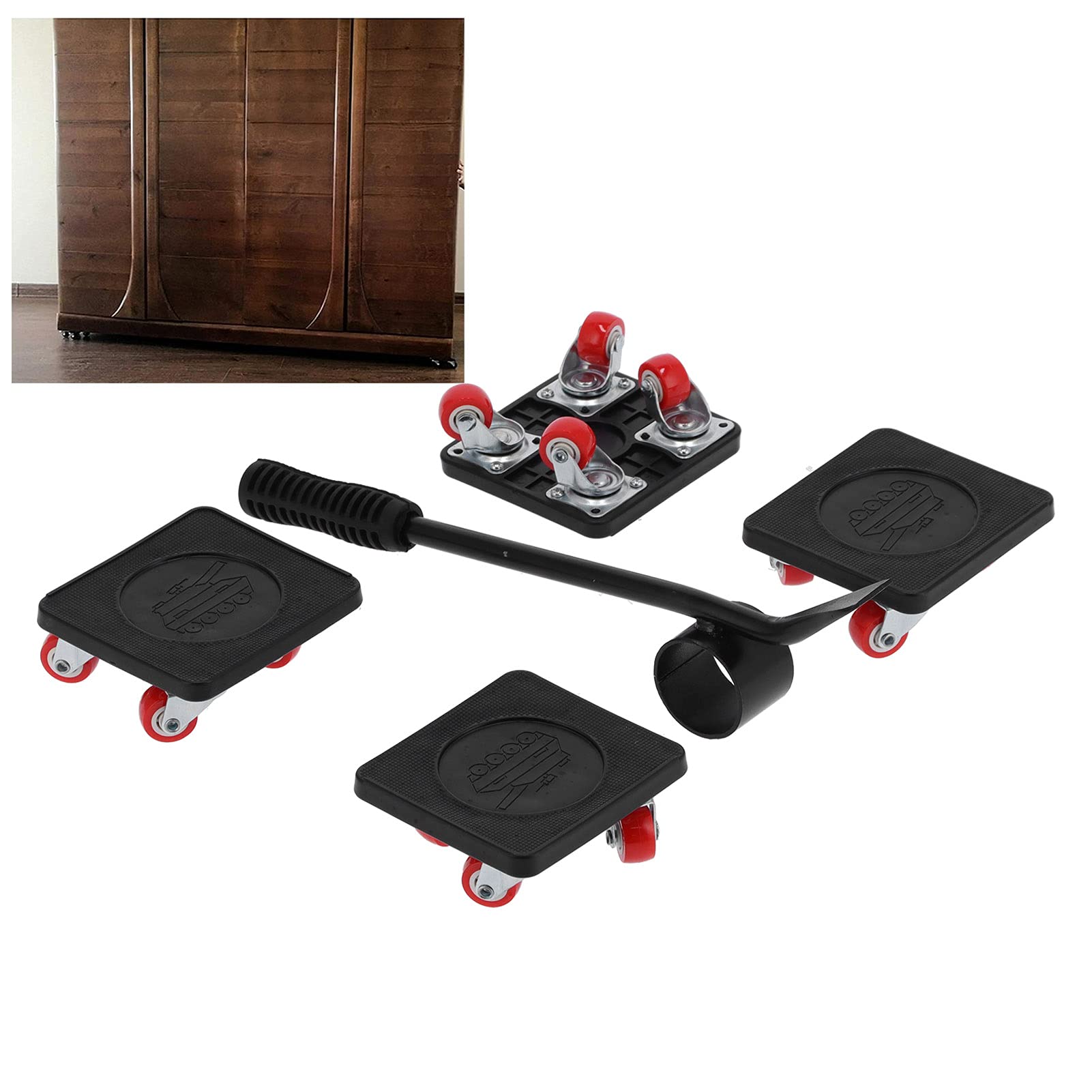 5 Pezzi Set di Attrezzi per Sollevamento Mobili Kit di Spostamento Mobili Quadrati con Ruote per Mobili per Ufficio, Divano, Armadietto, Frigorifero, Articoli Pesanti