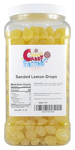 Sarah's Candy Factory Sanded Lemon Drops - Caramelo duro antiguo en frasco, 6 libras
