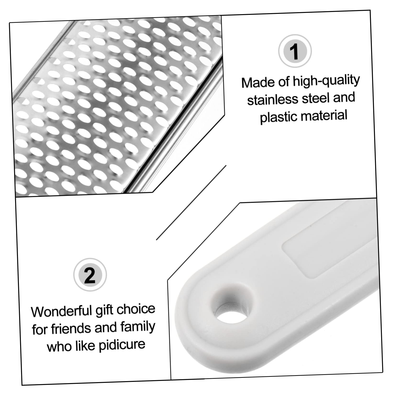 FRCOLOR 2pièces Fichier De Pied Acier Inoxydable Râpe à Peaux Mortes Ergonomique Nettoyage Facile Utilisation Accessoire De Manucure Portable Pour Élimination Des Callosités