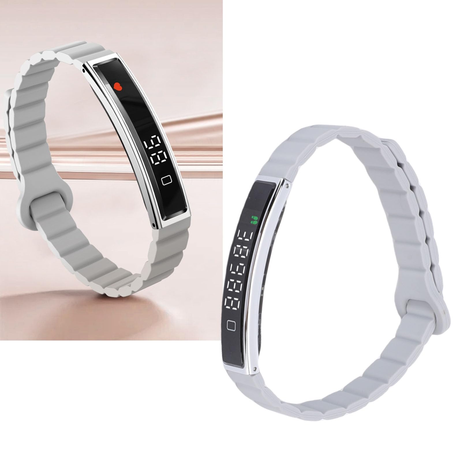 Pulsera Inteligente Rastreador de Ejercicios Rastreador de Actividad de Salud Contador de Pasos con Toma de Fotos remota Diseño de impermeabilización Accesorio magnético pa (Plata)