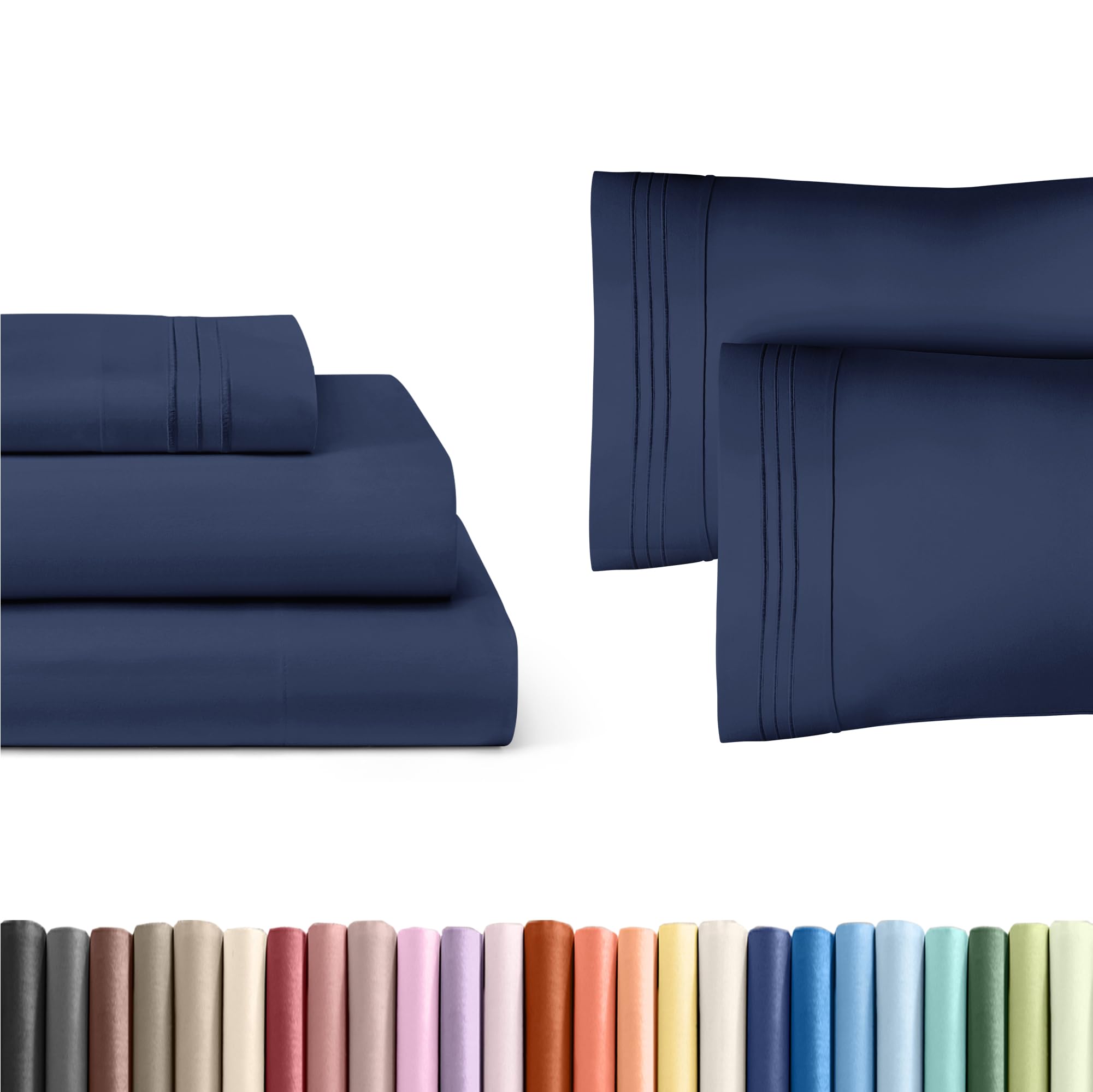 navy blue 3-piece sheet set & pillowcase bedding bundle (twin size) - bed set includes complete twin sheet set & 2 twin pillowcases - hotel luxury - breathable cooling sheets & pillowcase bedding set
