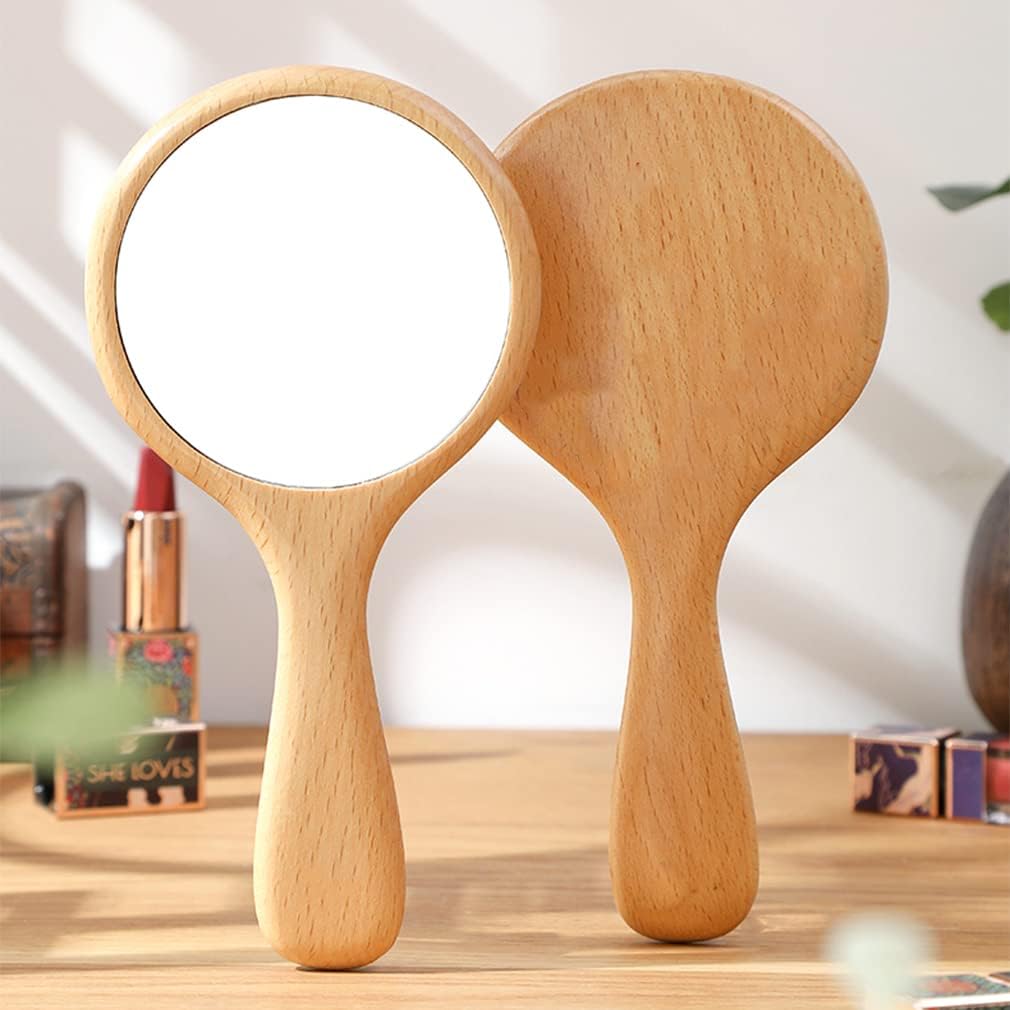 Red Square Small Handle Hand Mirror Wooden Frame, Portable Single Side Handheld Vanity Mirror Cute, Travel Hand Mirror & Personal Makeup Face Mirror for Womens Girls-image-38