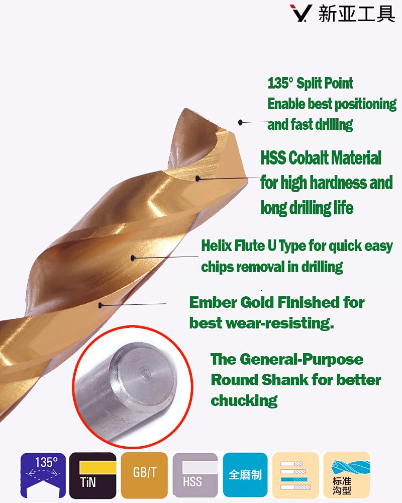 Hss Cobalt Drill Bit Set 5/16 in. x 6 in. Aircraft Extension Extra Long Deep Hole Drilling-3Pcs