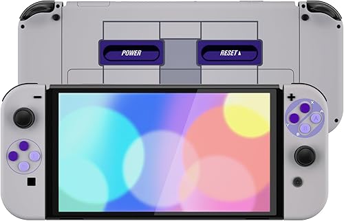 Miniatura 6 de eXtremeRate Classic SNES Style Soft Touch Juego completo de carcasa para Nintendo Switch OLED, placa trasera de repuesto y soporte de metal NS