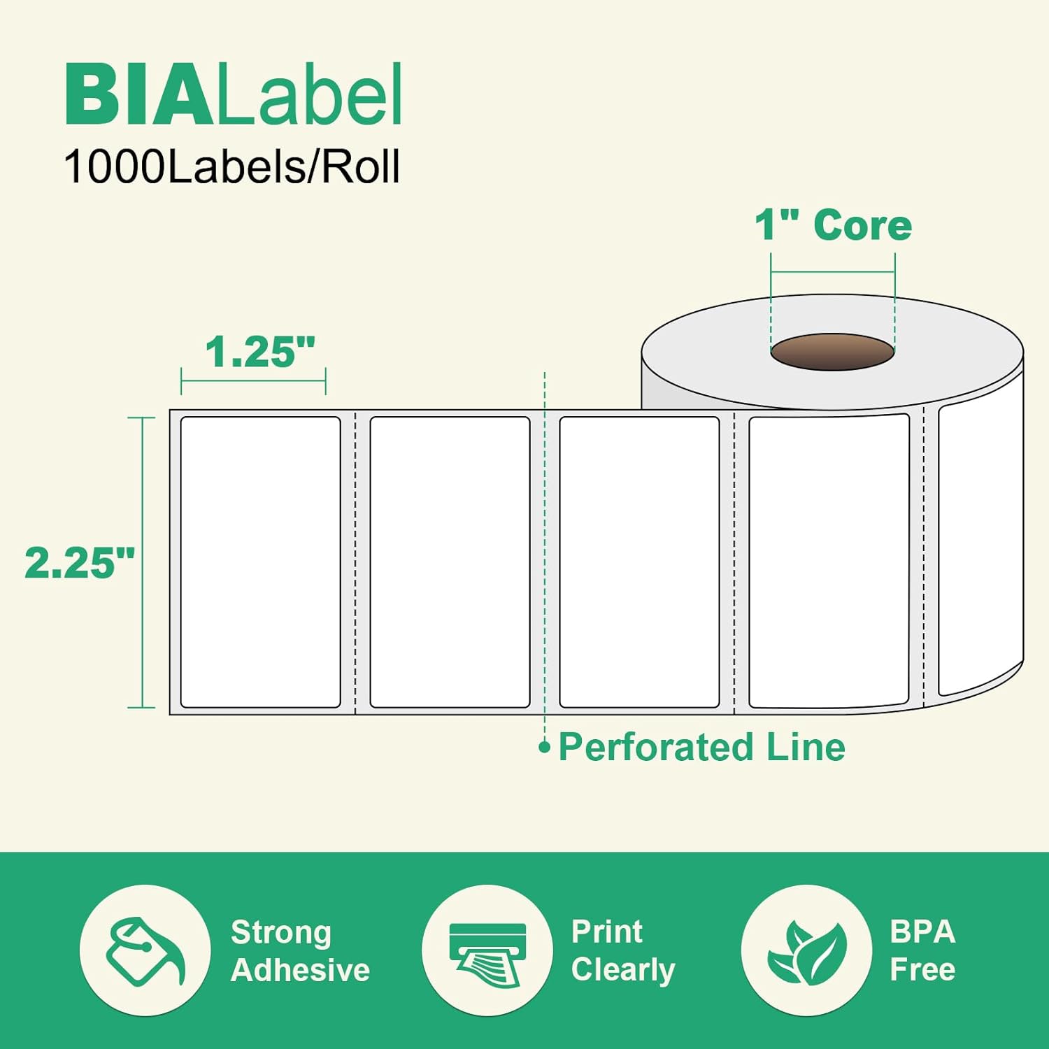 12 Rolls 2.25" X 1.25" Thermal Printer Labels, 1000/Roll - Direct Thermal Labels Compatible with Zebra & Rollo Printers, BIAlabel - Image 2