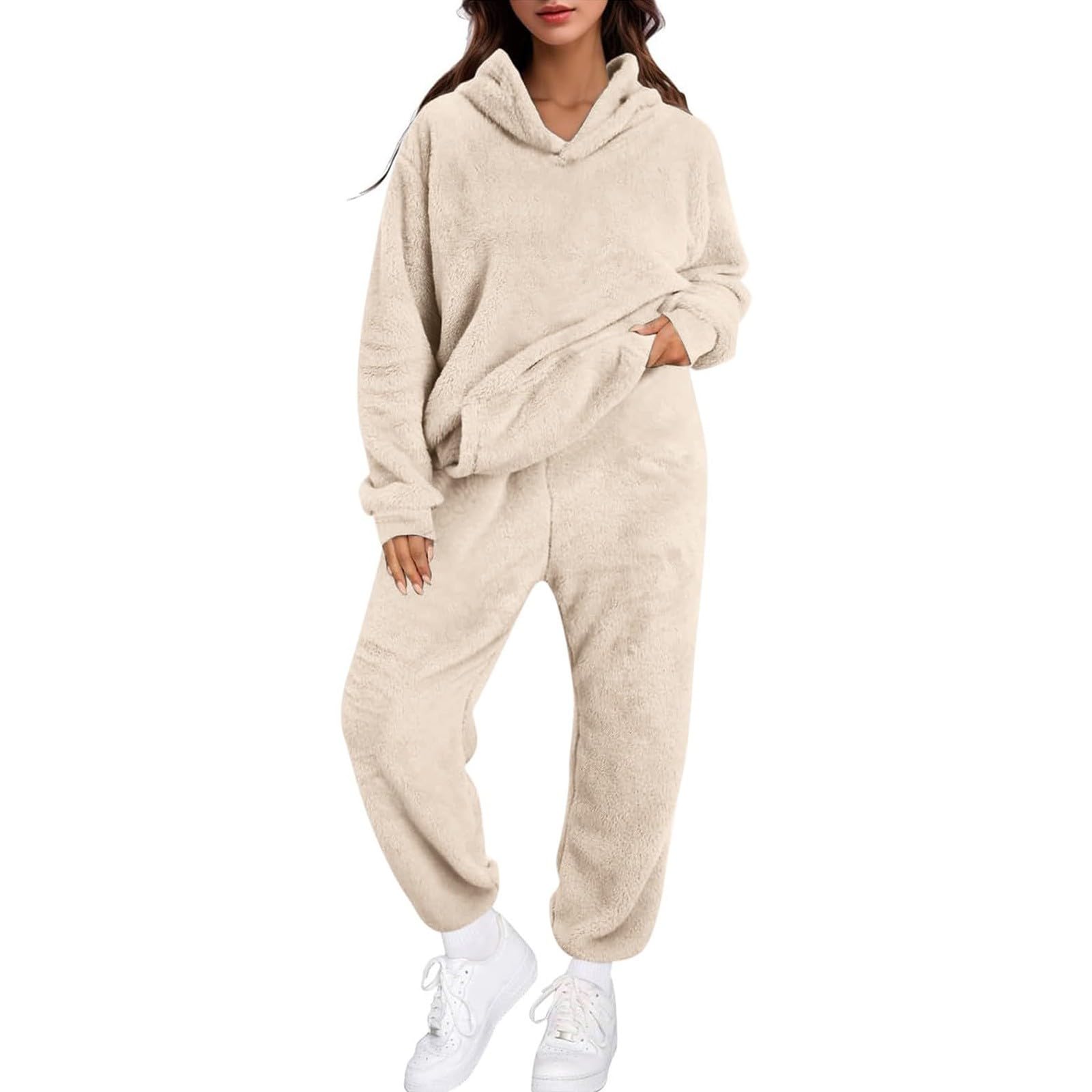 Completo da Donna in Due Pezzi per La Casa, con Cappuccio, Maniche Lunghe, E Pantaloni Casual, Tinta Unita, Autunno Inverno Pigiami Aperti Davanti Invernali Pigiama Estivo Aperto Pajamas